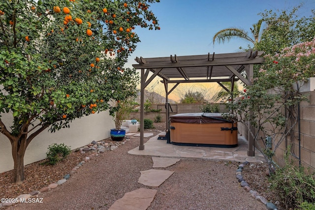 499 W Windowmaker Rd, Tucson, AZ 85737 - view of yard featuring a pergola, a fenced backyard, a patio area, and a hot tub