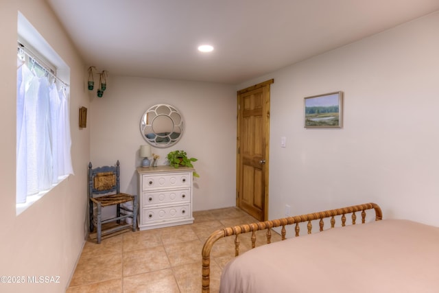 bedroom featuring recessed lighting and light tile patterned flooring