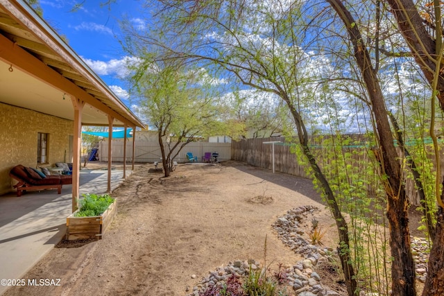 view of yard featuring a patio area and a fenced backyard