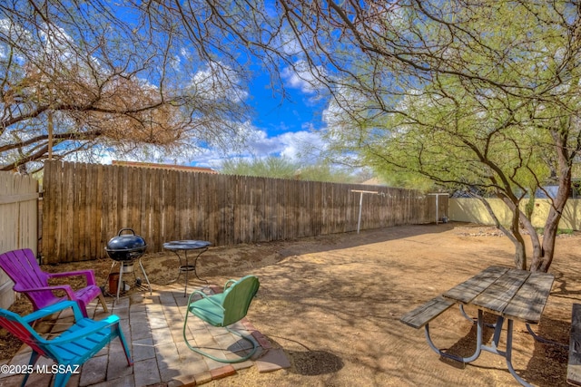 view of yard featuring a fenced backyard and a patio area