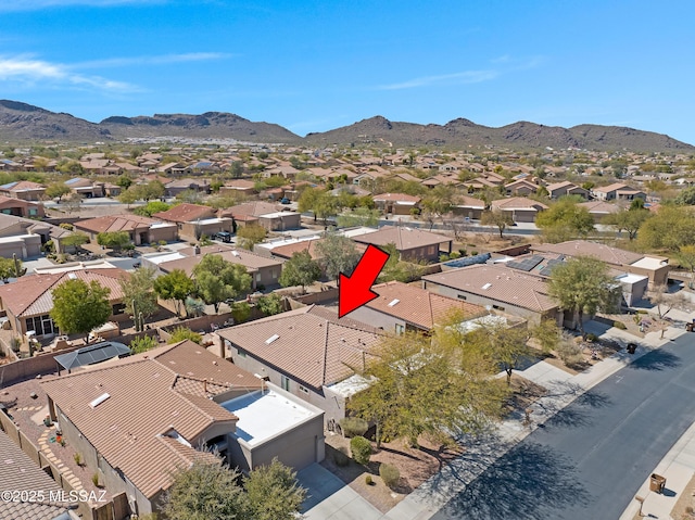 aerial view featuring a residential view and a mountain view