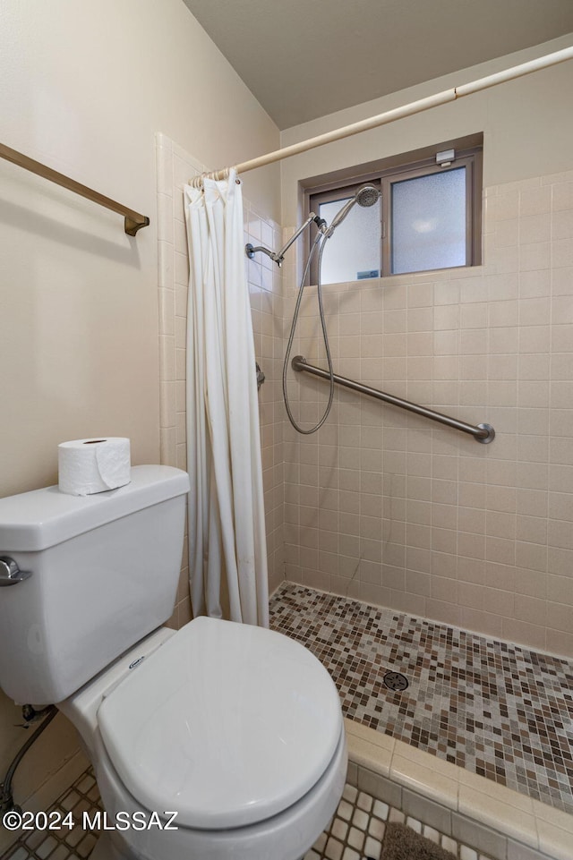 bathroom with a stall shower and toilet