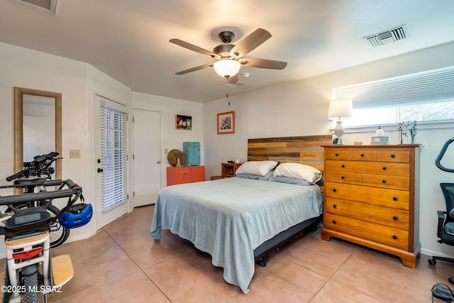 bedroom featuring visible vents and a ceiling fan