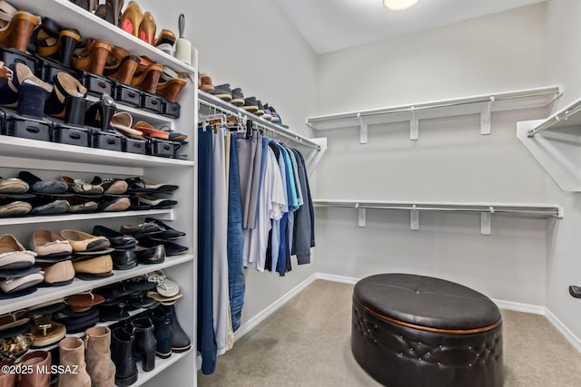 walk in closet with carpet floors