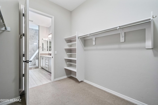 6909 W Cliff Spring Trl, Marana, AZ 85658 - spacious closet featuring light colored carpet and a sink