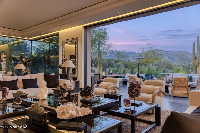 3978 N Canyon Ranch Dr, Tucson, AZ 85750 - living area featuring a mountain view, recessed lighting, and a wall of windows