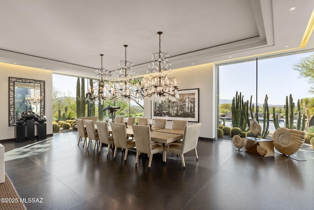 3978 N Canyon Ranch Dr, Tucson, AZ 85750 - dining space featuring a chandelier and floor to ceiling windows