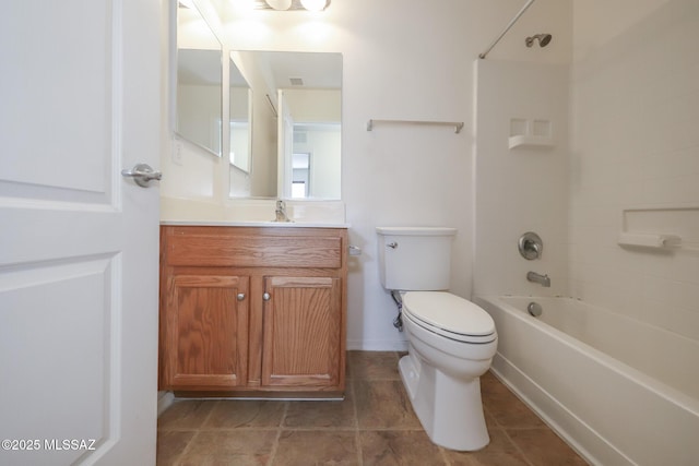 full bath featuring vanity, toilet, bathing tub / shower combination, and tile patterned flooring