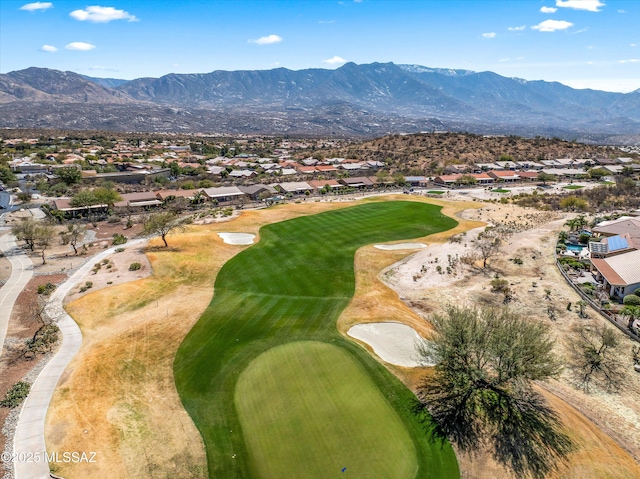 bird's eye view featuring a mountain view, a residential view, and golf course view