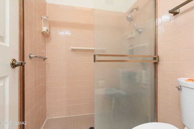 bathroom with toilet and a stall shower