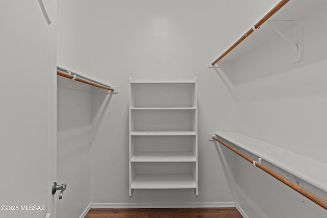 walk in closet with wood finished floors