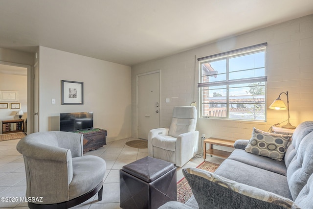 living room featuring light tile patterned flooring