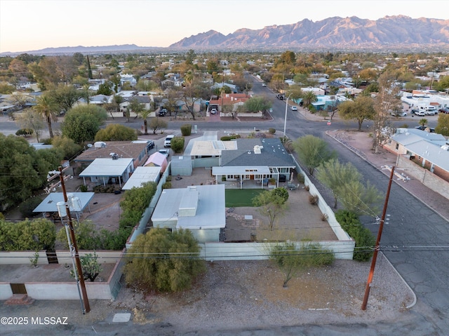 bird's eye view featuring a residential view and a mountain view