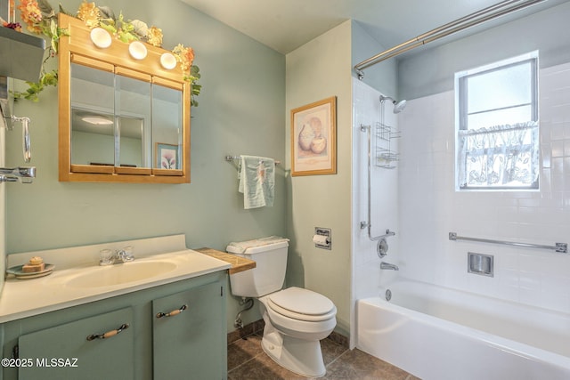 full bathroom featuring tile patterned flooring, vanity, toilet, and tub / shower combination