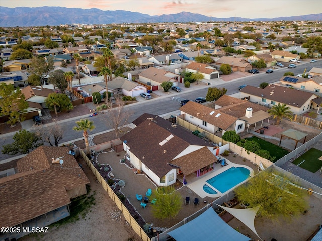 aerial view with a residential view and a mountain view