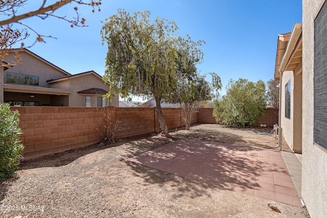 view of yard featuring a fenced backyard and a patio area