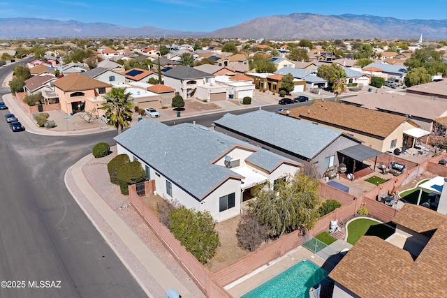 birds eye view of property featuring a residential view and a mountain view