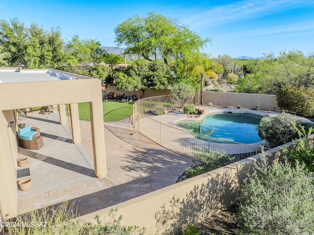 view of pool featuring a patio area, a fenced in pool, and a fenced backyard