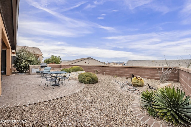 view of yard with a fenced backyard and a patio area