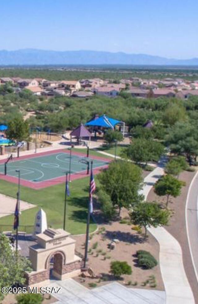 bird's eye view with a mountain view