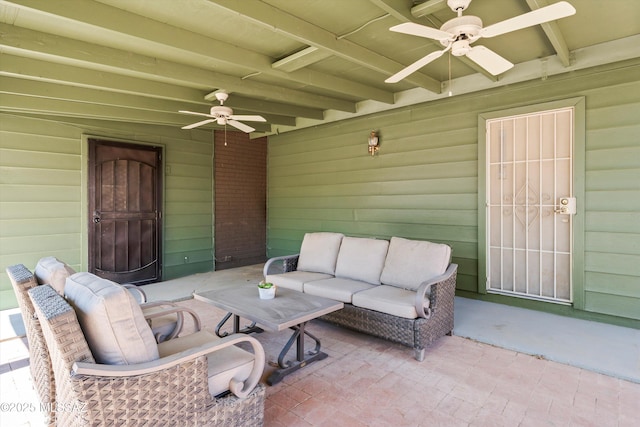 view of patio / terrace with an outdoor hangout area and a ceiling fan