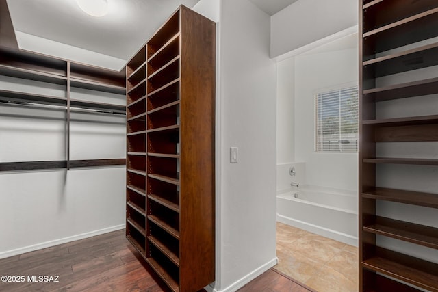 walk in closet featuring wood finished floors