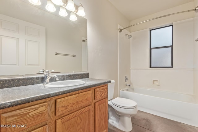 full bath featuring tile patterned flooring, toilet, vanity, and shower / bathing tub combination