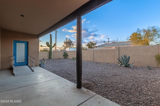 view of yard with a patio area and a fenced backyard