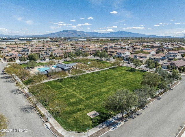 birds eye view of property featuring a residential view and a mountain view