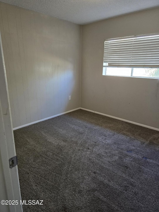 unfurnished room featuring baseboards, carpet floors, and a textured ceiling