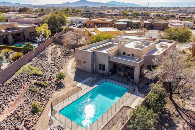 aerial view with a residential view and a mountain view