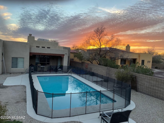 view of pool with fence, a patio, and a fenced in pool