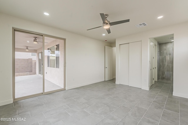 unfurnished bedroom featuring visible vents, recessed lighting, and baseboards