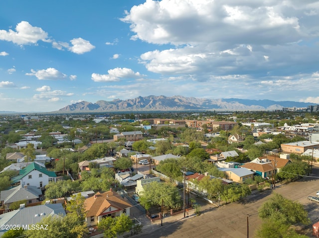 drone / aerial view with a residential view and a mountain view