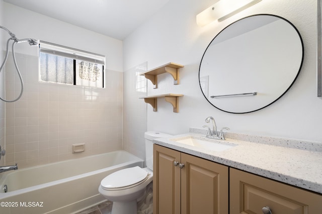 full bathroom with vanity, toilet, and shower / bathtub combination