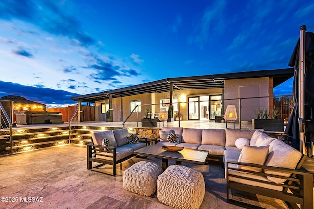 5391 W El Camino Del Cerro, Tucson, AZ 85745 - view of patio / terrace with outdoor lounge area, a hot tub, and fence