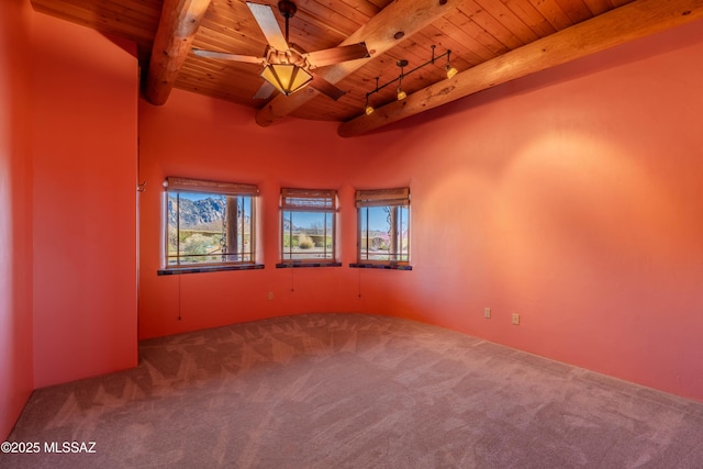 8060 E Diamondback Rd, Saint David, AZ 85630 - carpeted empty room featuring a ceiling fan, wooden ceiling, and beam ceiling