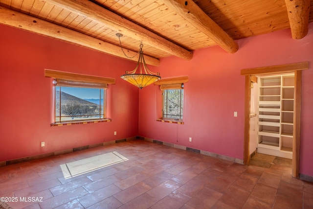 8060 E Diamondback Rd, Saint David, AZ 85630 - spare room with wood ceiling, baseboards, and beamed ceiling