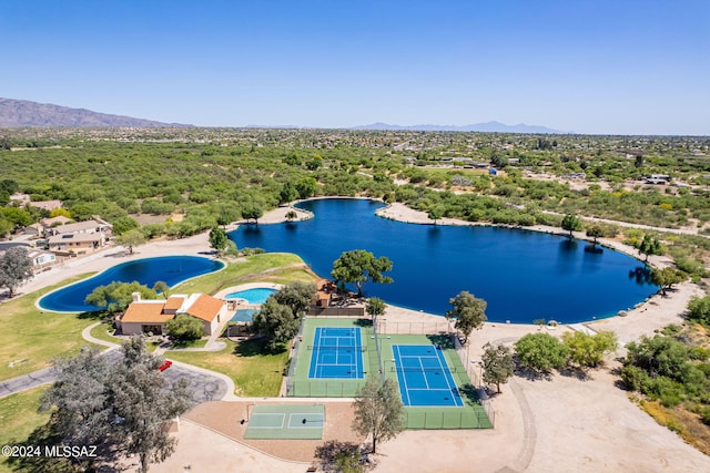 aerial view with a water and mountain view