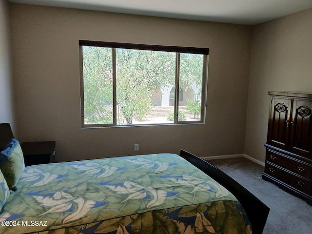 bedroom featuring baseboards and dark colored carpet