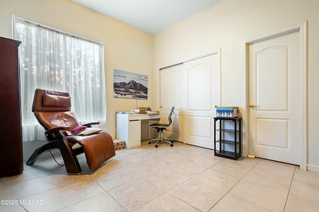 home office featuring light tile patterned floors