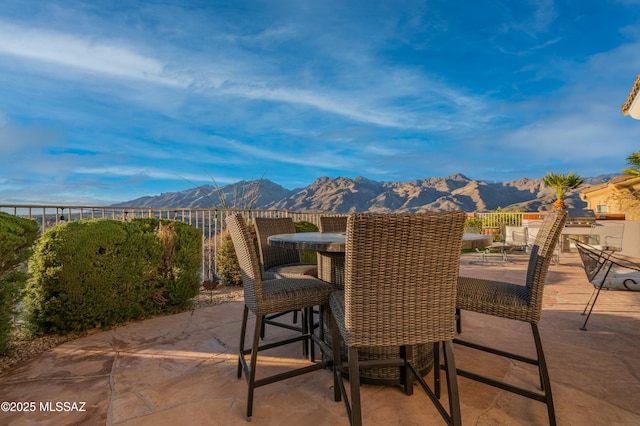 view of patio featuring a mountain view