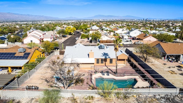 aerial view with a mountain view and a residential view