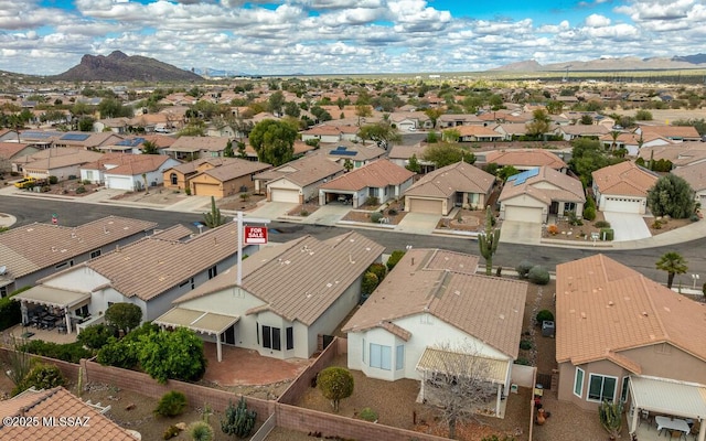 aerial view with a residential view and a mountain view