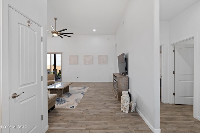 3337 E Wet Sand Pl, Vail, AZ 85641 - living area with wood finished floors, a ceiling fan, recessed lighting, and baseboards