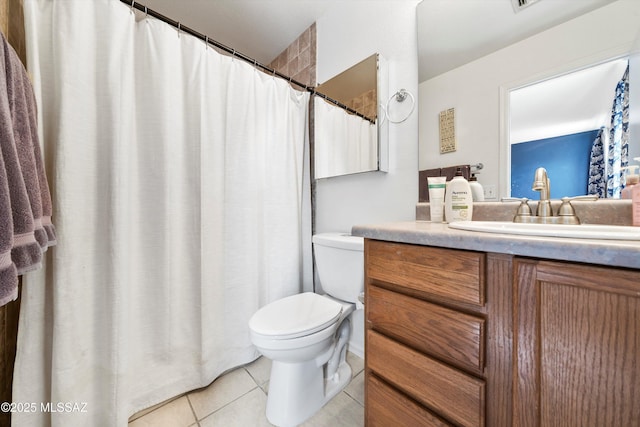 bathroom with tile patterned flooring, toilet, and vanity