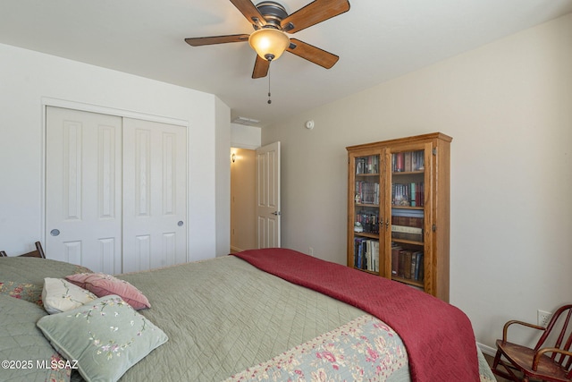 bedroom with a closet and ceiling fan