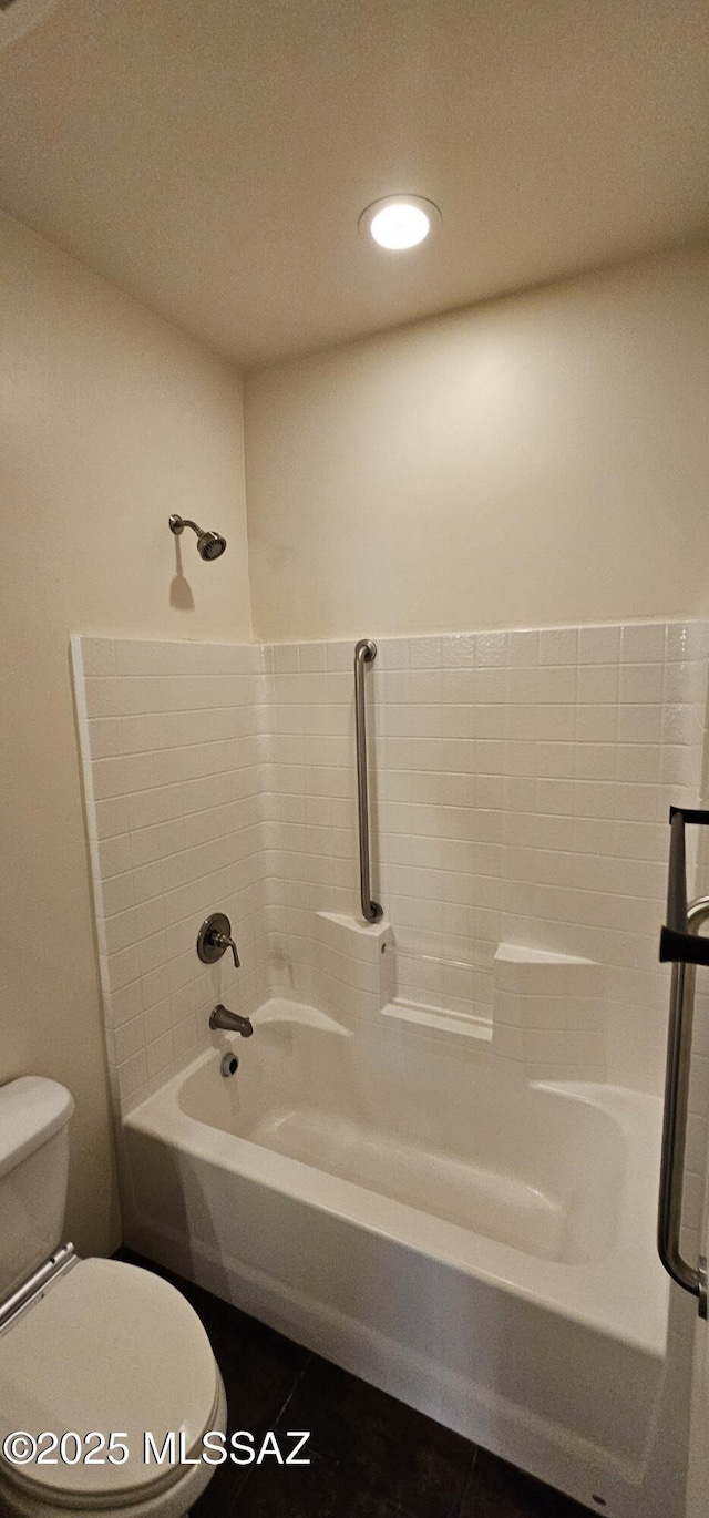 full bathroom featuring recessed lighting, toilet, and tile patterned flooring