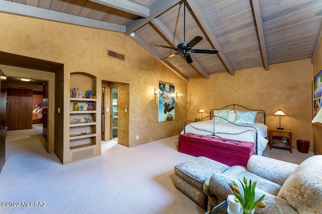 3435 E Via Guadalupe, Tucson, AZ 85716 - carpeted bedroom with high vaulted ceiling, wooden ceiling, beam ceiling, and visible vents