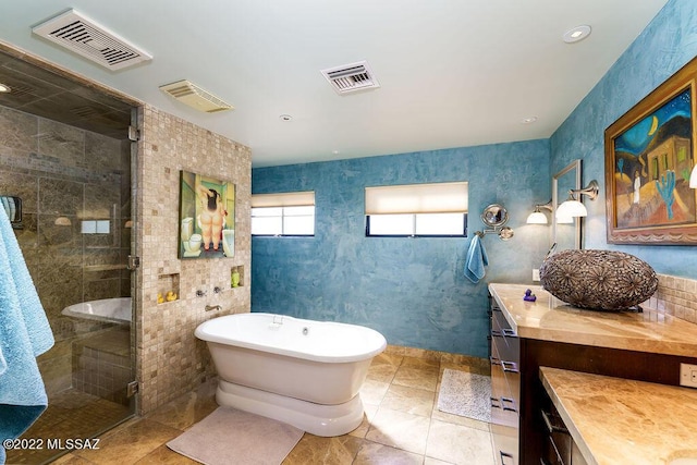 3435 E Via Guadalupe, Tucson, AZ 85716 - full bath with a freestanding bath, vanity, visible vents, and a stall shower